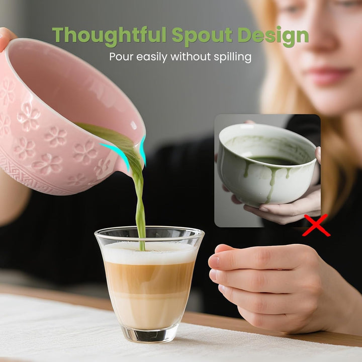 Matcha Set - 8 Stück Matcha Besen Tea Set, Matcha-Schale mit Ausgiesser, Bambus Matcha Whisk, Schauf