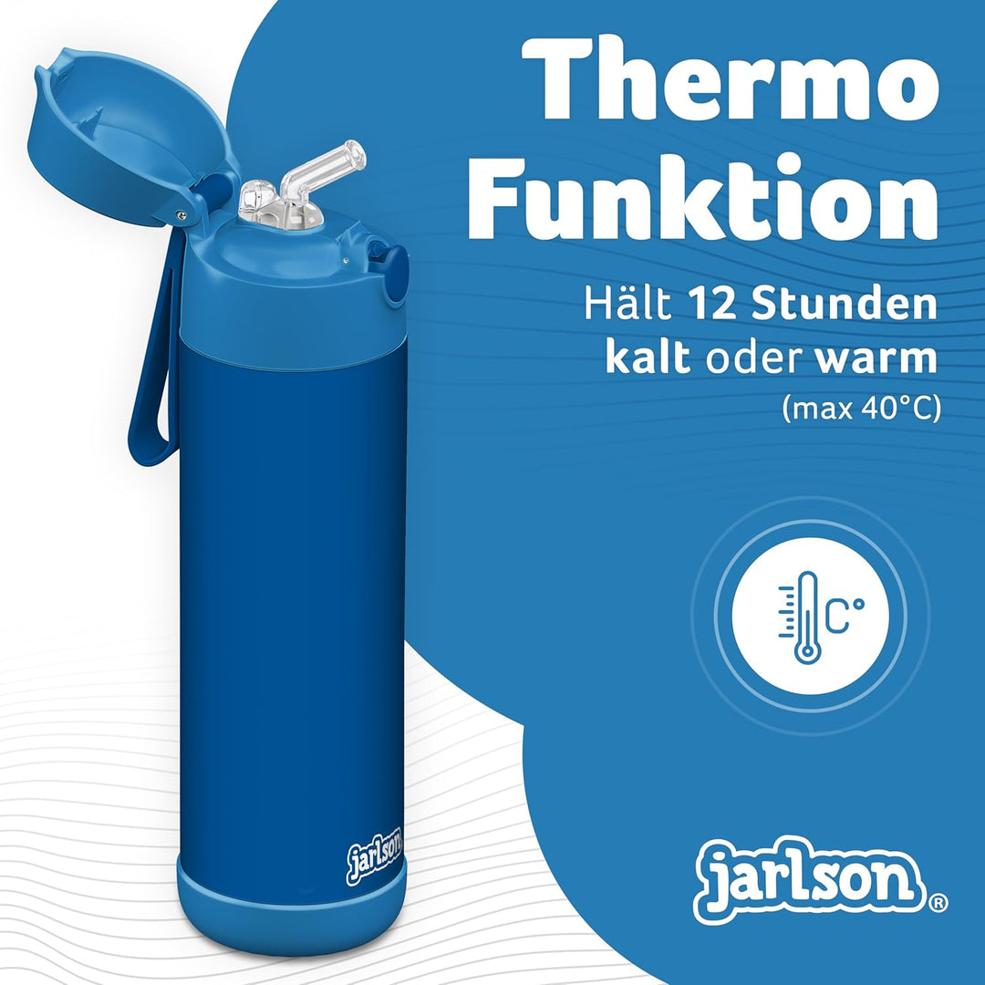 Jarlson® Trinkflasche Kinder Edelstahl Charli [MIT STROHHALM] - Thermosflasche Auslaufsicher - Therm