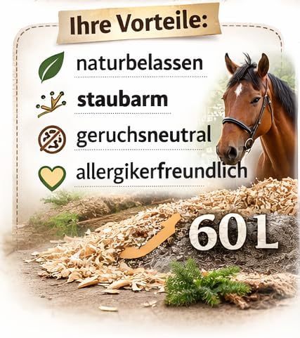 HORSEDREAM Waldgold | Waldboden-Einstreu | geruchsneutral | kostensparend | allergikerfreundlich (60