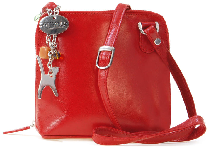 Catwalk Collection Handbags - Leder - Klien Umhängetasche/Schultertasche - LENA S Rot, S Rot