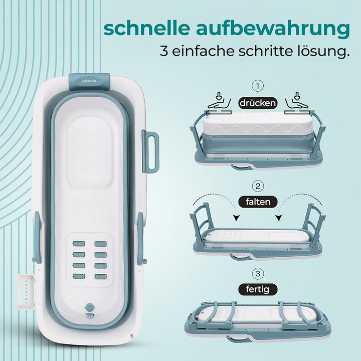 SereneLife Faltbare Badewanne Erwachsene 150 cm – Mobile Klappbare Badewanne für Dusche mit Deckel u