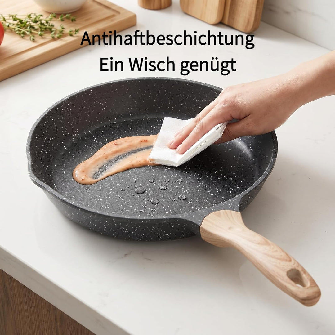 JEETEE Aluminium Bratpfanne 20 cm, Pfanne mit Antihaft-Beschichtung, Induktion Gas, gross robust & l