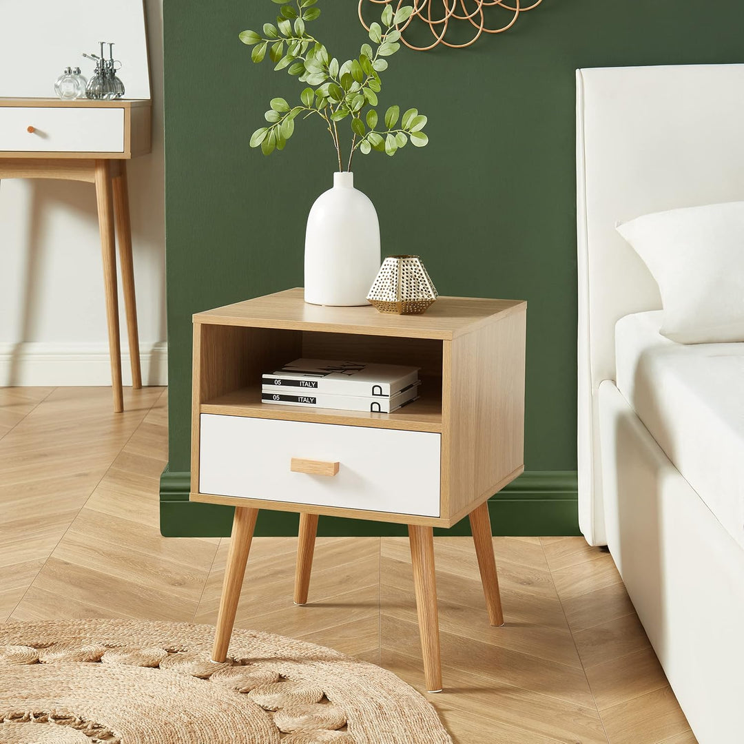 BAÏTA Nachttisch ULOS, Weiss und helles Holz Weiss und Helles Holz L40cm, Weiß und Helles Holz