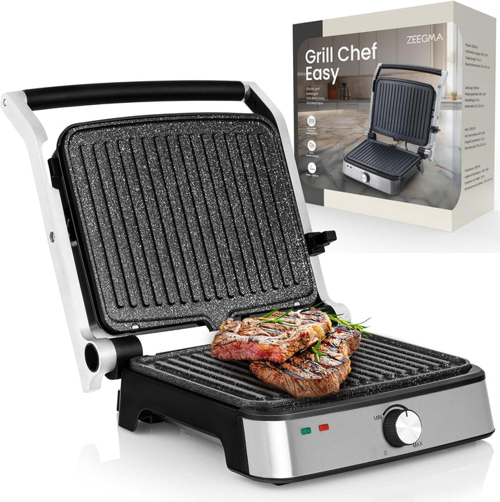 ZEEGMA GRILL CHEF EASY 2-in-1 Elektrogrill und Panini-Toaster, Leistung 2000 W, Antihaft-Keramikplat