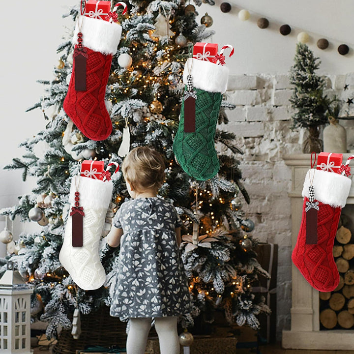 SEBOVIM Weihnachtsstrumpf 4er Set 46cm Grossen Nikolausstiefel Gestrickt Nikolausstrumpf für Weihnac