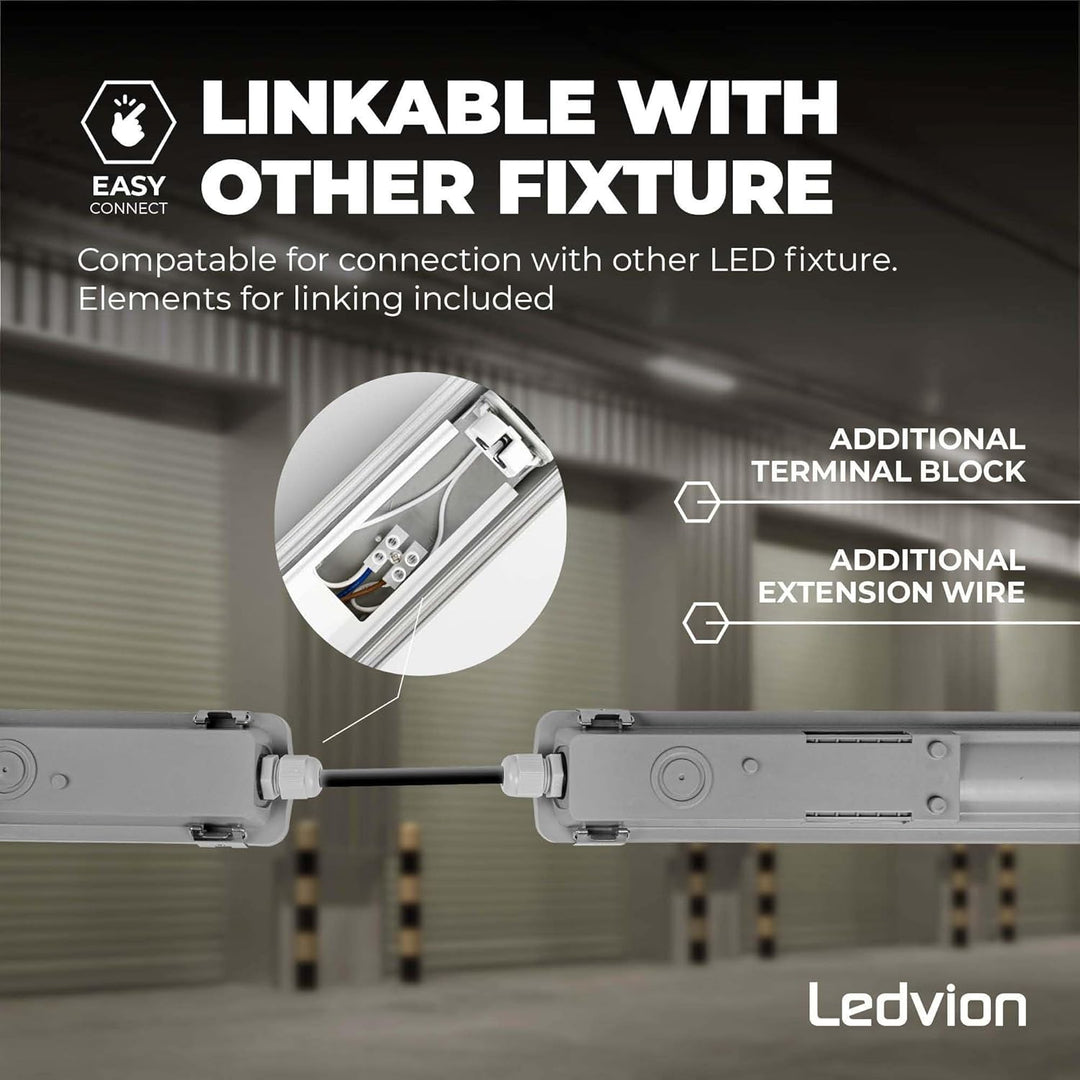 Ledvion Feuchtraumleuchte LED 60cm 7W 160lm/W 4000K IP65 mit Röhre | Inklusive LED Starter fuer schn