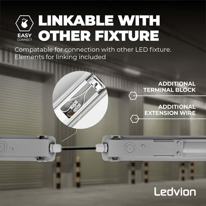 Ledvion Feuchtraumleuchte LED 60cm 7W 160lm/W 4000K IP65 mit Röhre | Inklusive LED Starter fuer schn