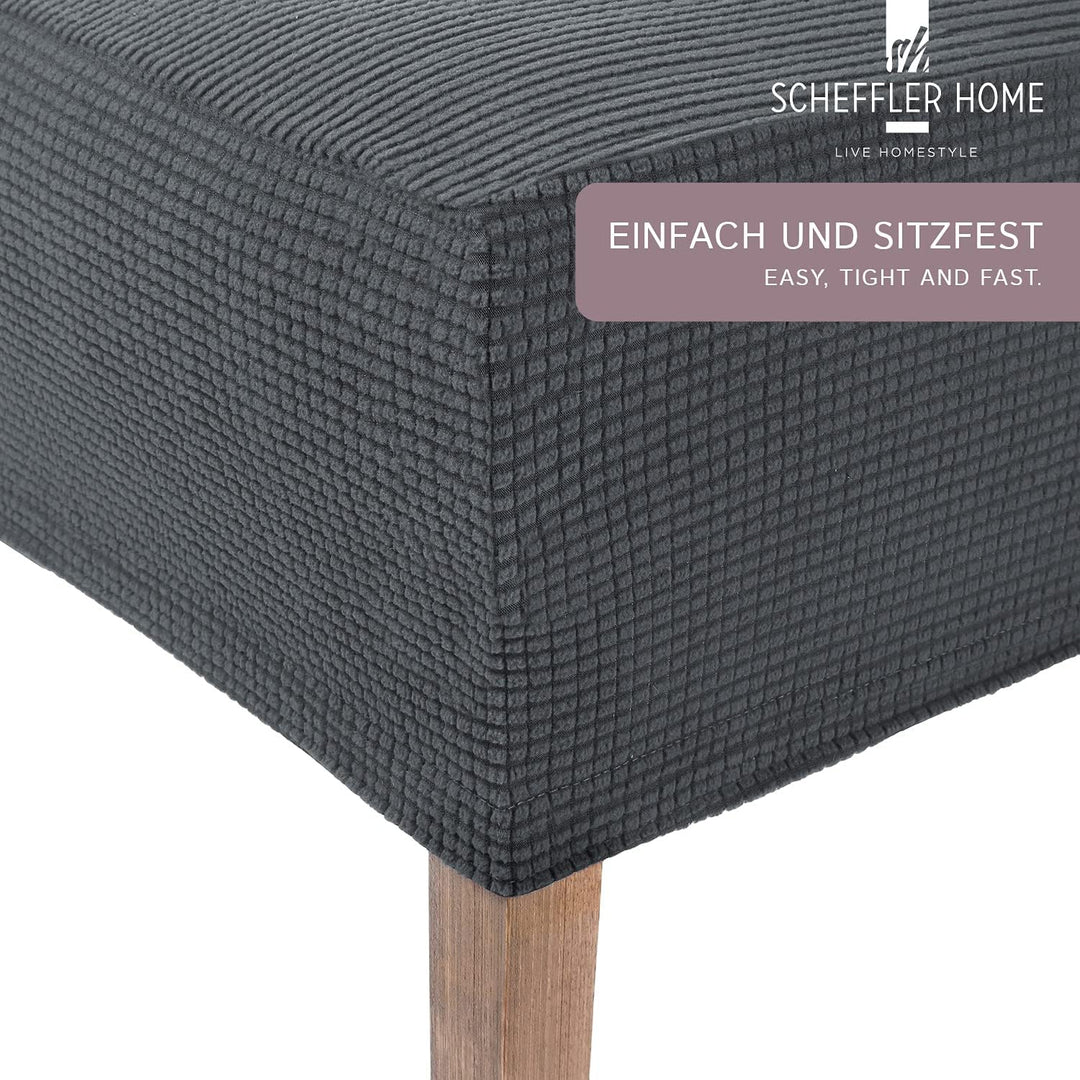 SCHEFFLER-Home Stuhlhussen Stretch Sofia/Stretch Stuhlhussen Grau Lang 2er Set/elastische Stuhlabdec