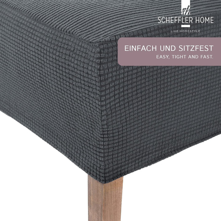 SCHEFFLER-Home Stuhlhussen Stretch Sofia/Stretch Stuhlhussen Grau Lang 2er Set/elastische Stuhlabdec