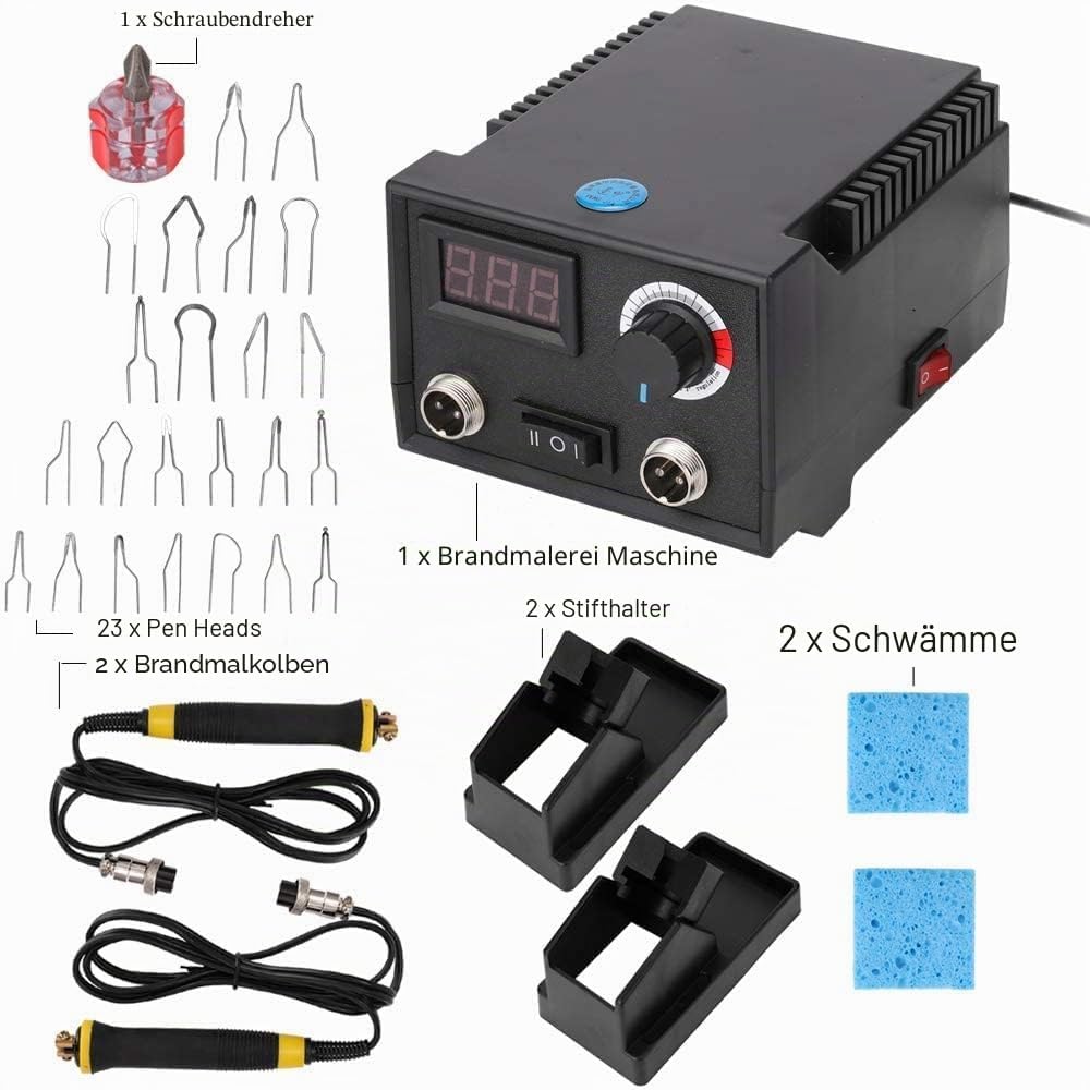 Trsaow Brandmalerei 60W LCD Holzbrenner 0-750°C für Holz, Leder, Kürbis, 2 Stifte und 33 Drahtspitze