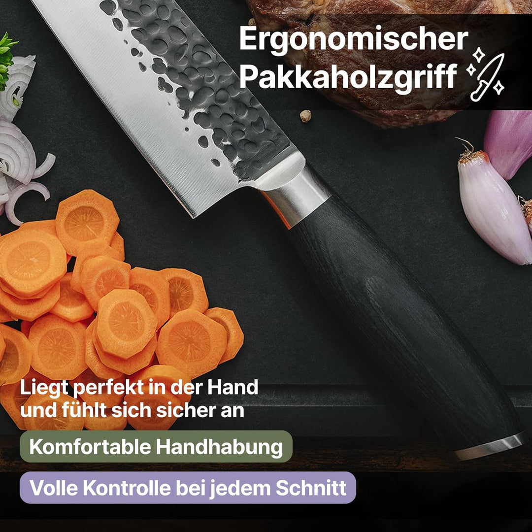FIVI Kochmesser ROLF 20 cm | Profi Chefmesser aus rostfreiem Stahl mit Hammerschlag – Scharfes Allzw