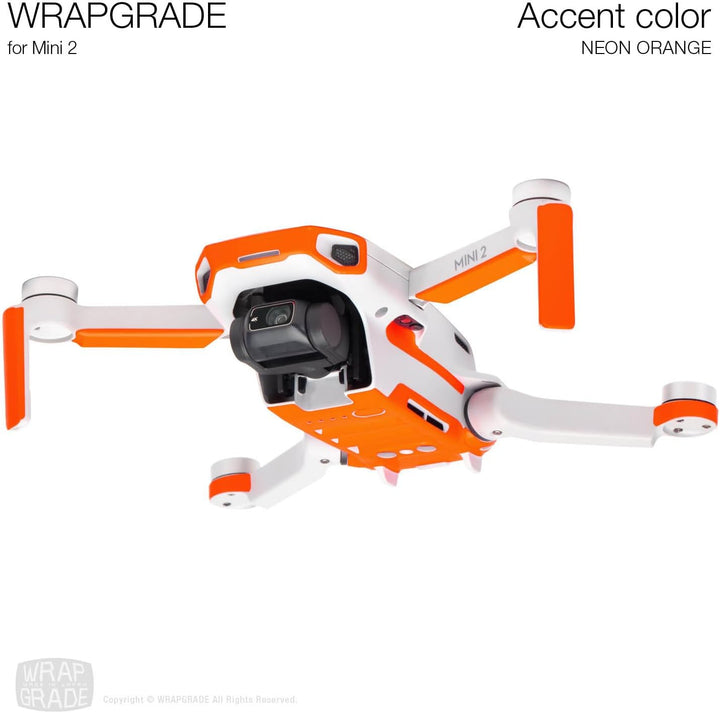 Wrapgrade Skin Sticker Set Kompatibel mit DJI Mini 2 | Akzentfarbe (NEON ORANGE), Neon Orange