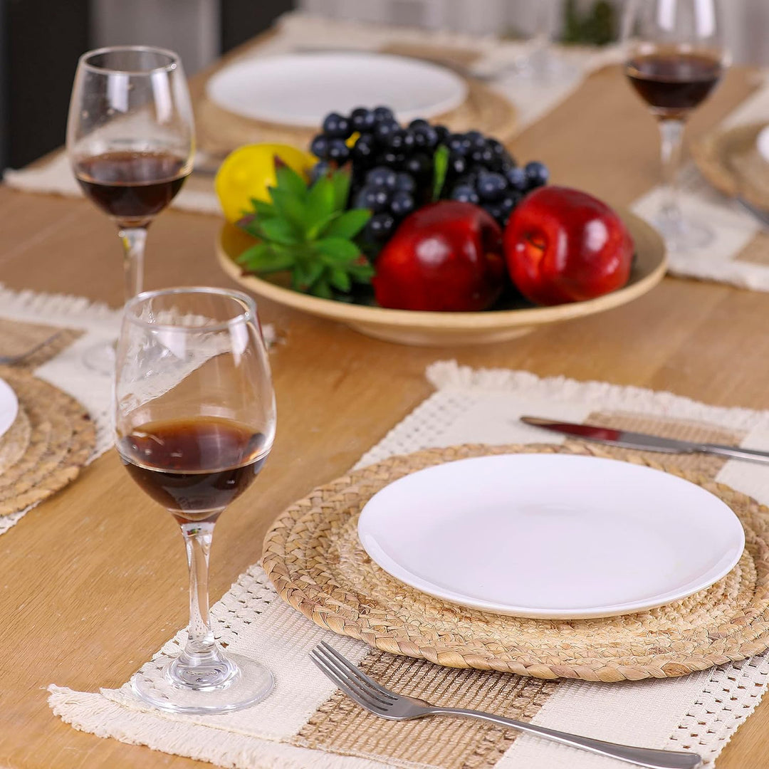 Zology Handgefertigte Boho Tischsets 4er Set - Natürliche Baumwolle Sackleinen und Wasser Stroh Gewe