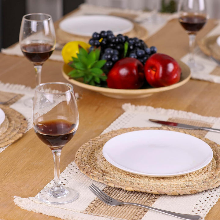 Zology Handgefertigte Boho Tischsets 4er Set - Natürliche Baumwolle Sackleinen und Wasser Stroh Gewe