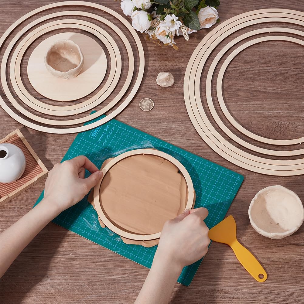UNICRAFTALE 11 Stück Keramikplatten Formformen Flache Runde Töpferwerkzeuge Holz Konzentrische Geome