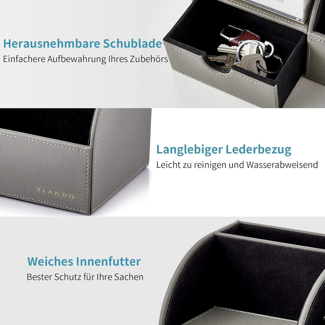 Vlando Schreibtisch-Organizer Edel mit 5 Fächern, Stifteköcher inkl. Schublade Leder, Organizer Büro