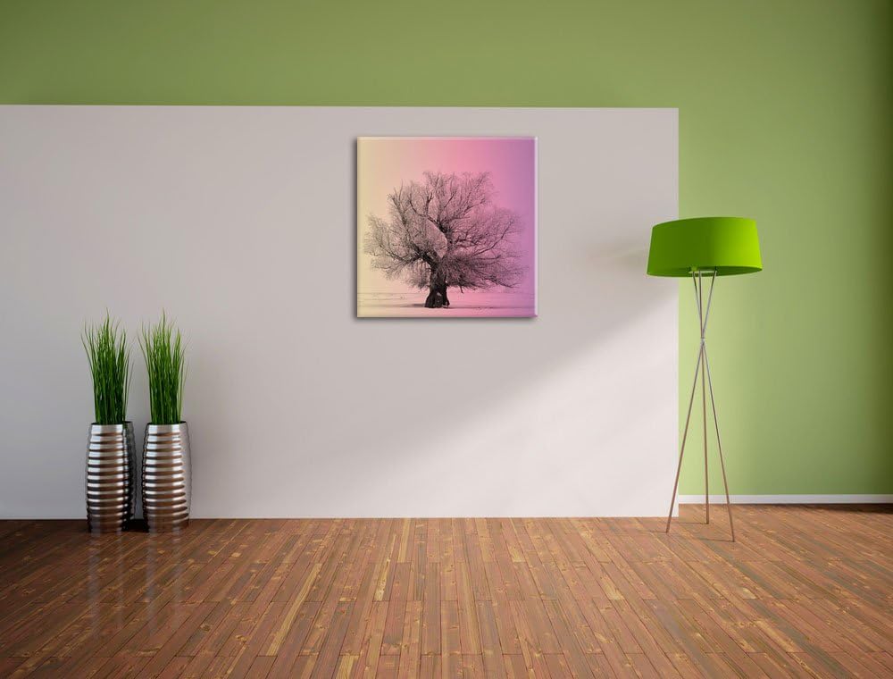 Pixxprint verschneite Bäume im Nebel/Format: 70x70cm / Leinwandbild fertig bespannt Wandbild Kunstdr