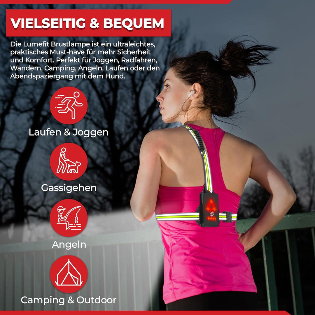 LUMEFIT Lauflicht mit Reflektoren, ideal zum Joggen und Laufen, mit 500 Lumen FrontTaschenlampe, 90°