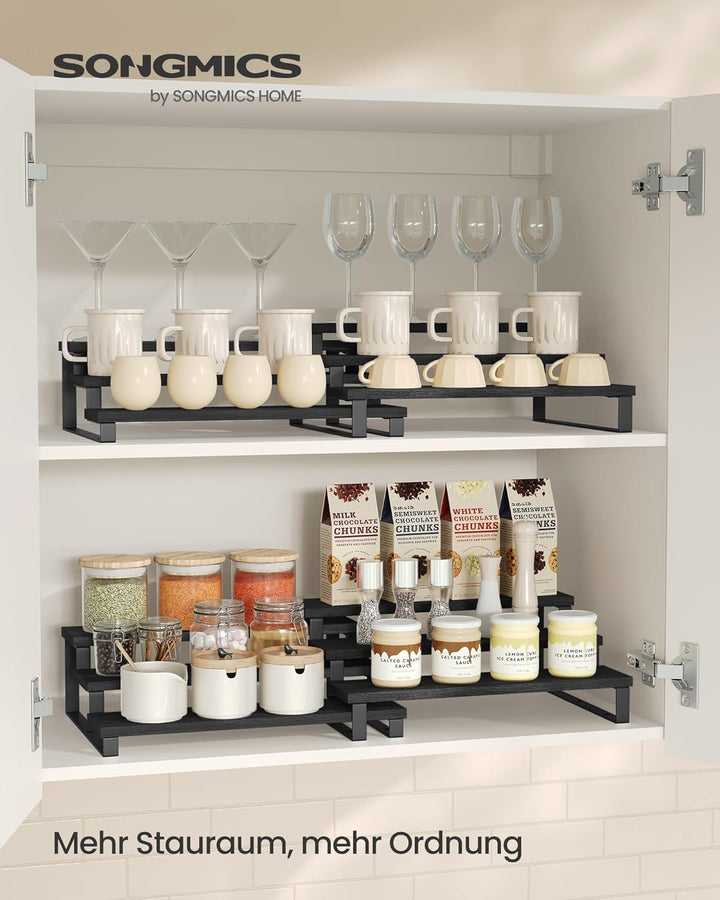 SONGMICS Gewürzregale, Küchenregale stehend, Küchen-Organizer, 2er Set, Holzwerkstoff, je 3 Ablagen,