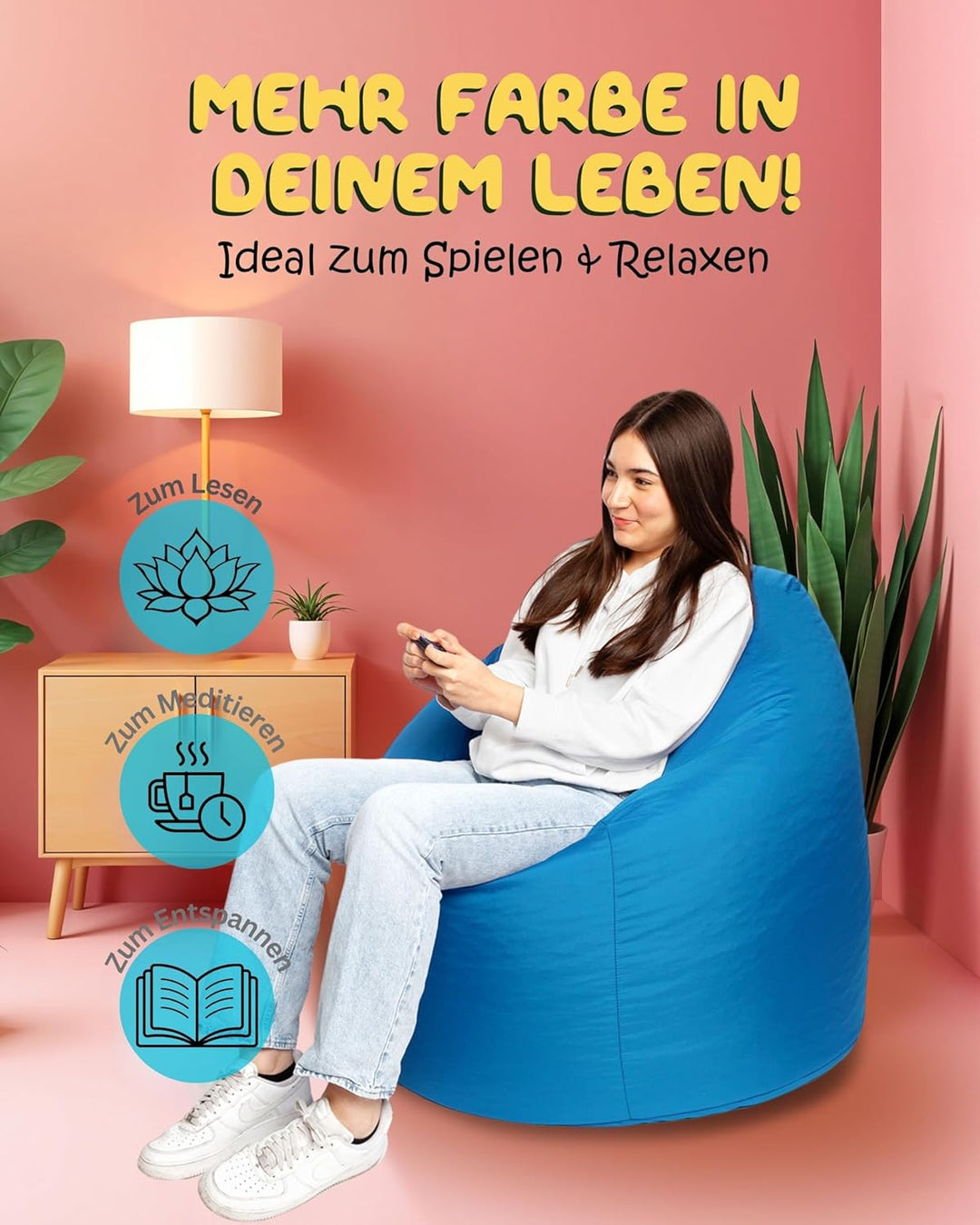 PATCH HOME Patchhome Sitzsack Tropfenform mit Reissverschluss Nachfüllbar - für In &amp; Outdoor - mit S