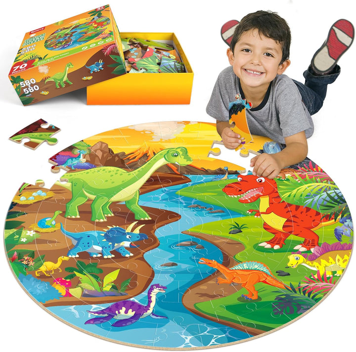 SYNARRY Grosse Dinosaurier Bodenpuzzle für Kinder ab 3 4 5 6 7 8 Jahren, 70 Teile Kinderpuzzle Dino