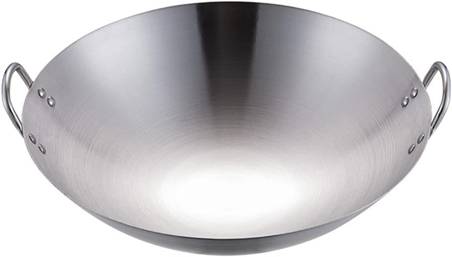 BESTonZON Edelstahl Wok Chinesische Pfanne Pan mit Griff Bratpfanne Induktion Wokpfanne Stielpfanne
