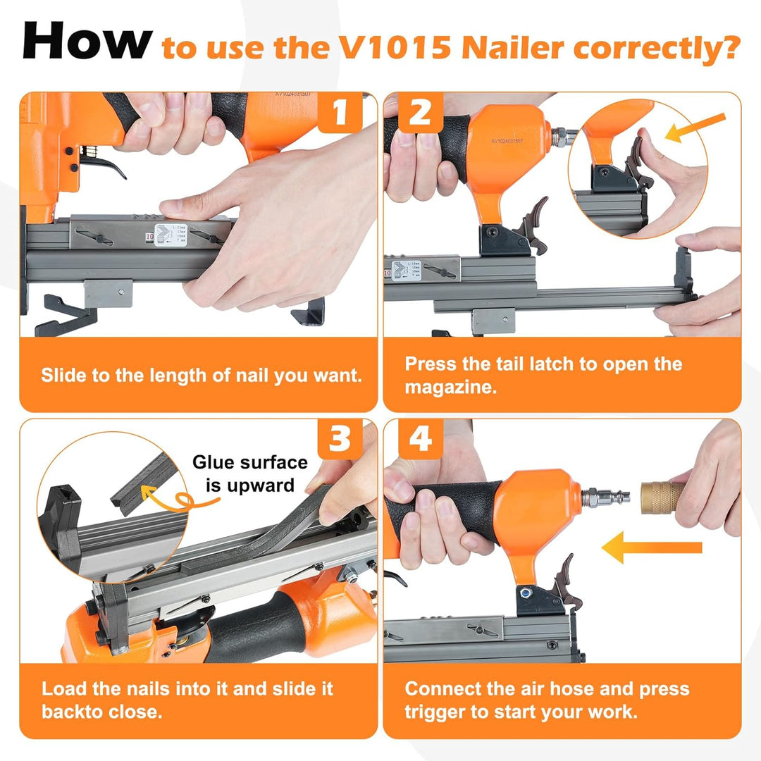 V1015 30-Gauge V-Nagler (5/16"-19/32"/7-15mm) - Professioneller pneumatischer Bilderrahmen-Nagler fü