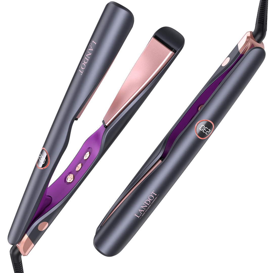 LANDOT Glätteisen Locken und Glätten: Haarglätter Lockenstab 2 in 1 - Geschwungene Stylingplatten zu