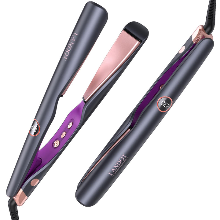 LANDOT Glätteisen Locken und Glätten: Haarglätter Lockenstab 2 in 1 - Geschwungene Stylingplatten zu