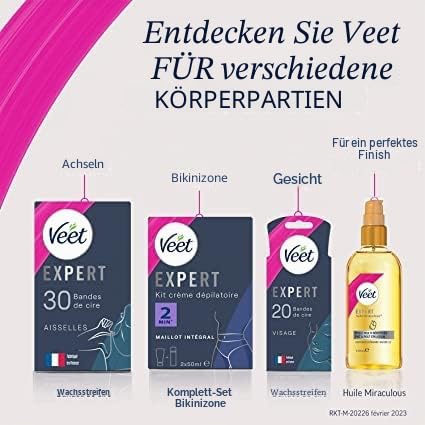 Veet Expert – Set mit 80 Kaltwachsstreifen für Körper & Beine – normale Haut – perfekte Verarbeitung