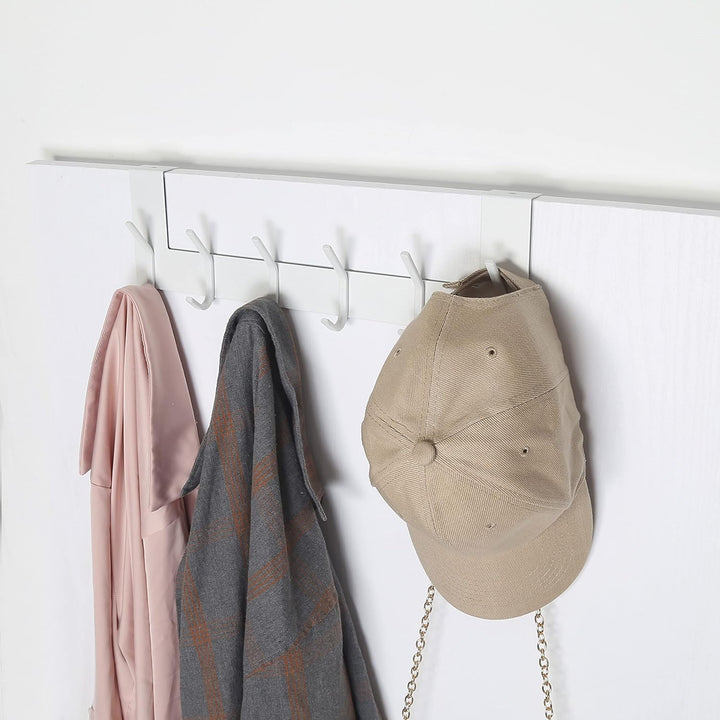 SKOLOO Türgarderobe mit 6 Haken, Türhaken Zum Einhängen Ohne Bohren, Kleiderhaken Tür für Küche, Bad