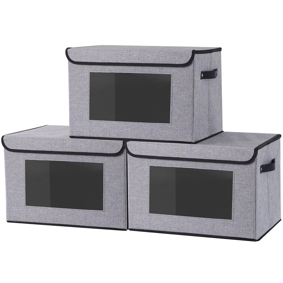 Aufbewahrungsbox, Kleiderschrank Organizer, Aufbewahrungskorb mit Deckel Stoff, Faltbox mit Griff, 3