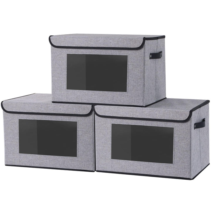 Aufbewahrungsbox, Kleiderschrank Organizer, Aufbewahrungskorb mit Deckel Stoff, Faltbox mit Griff, 3