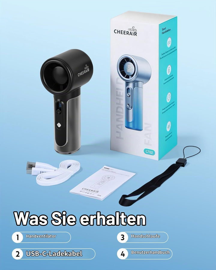 Handventilator Tragbar, Leistungsstarker Mini Ventilator, 5000mAh Akku bis zu 18 Std. Laufzeit, Tasc