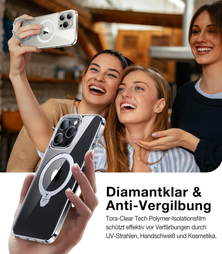 TORRAS 360° Ostand Spin für iPhone 15 Pro Hülle (Magnetischer Robust Standring) Militärschutz, Diama
