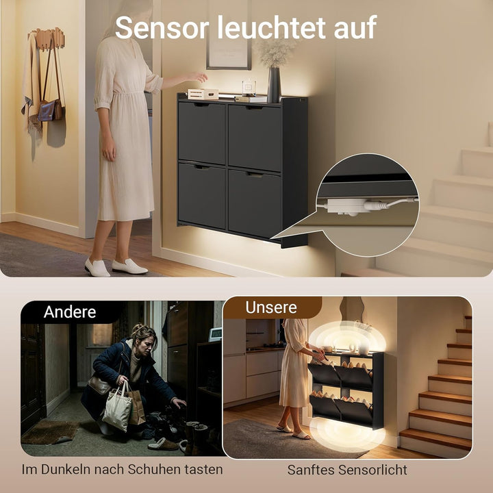 SoBuy Schuhschrank Schmal, Schuhregal, Schuhschrank Hängend mit Sensorlicht und 19 cm Tiefe, für Flu