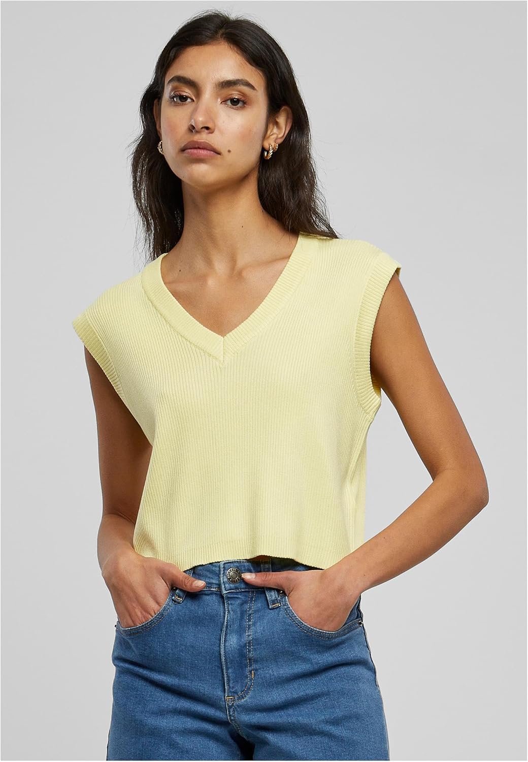 Urban Classics Damen Pullunder Ladies Short Knittd Slip On, V-Ausschnitt Oberteil aus Strick für Fra