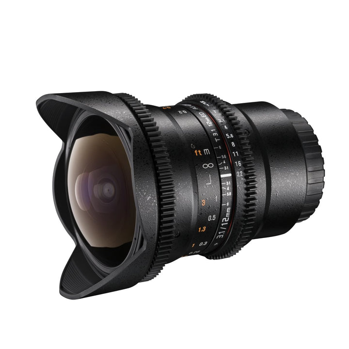 Walimex Pro 12mm 1:3,1 Fish-Eye Objektiv DSLR für Nikon F Objektivbajonett schwarz (manueller Fokus,