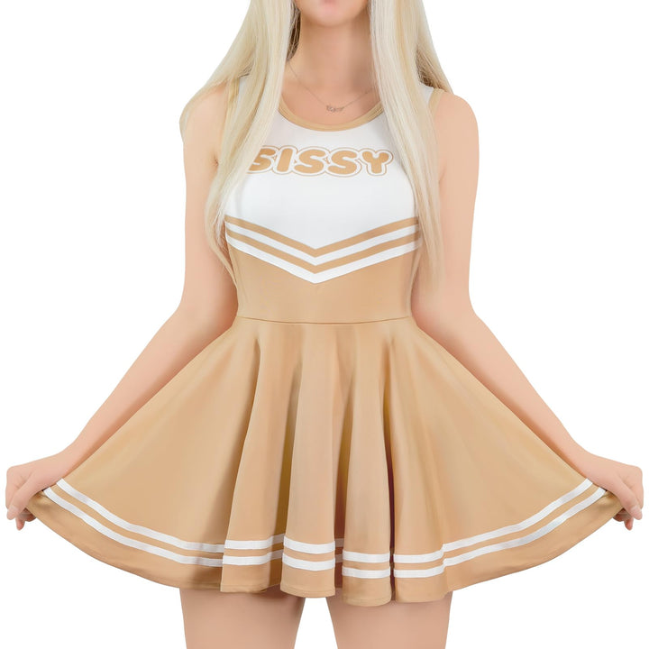 LittleForBig Damen Seidiger Ärmellose Overall Cheer Sissy Bodycon Mini Kleid Rock, 3XL Braun