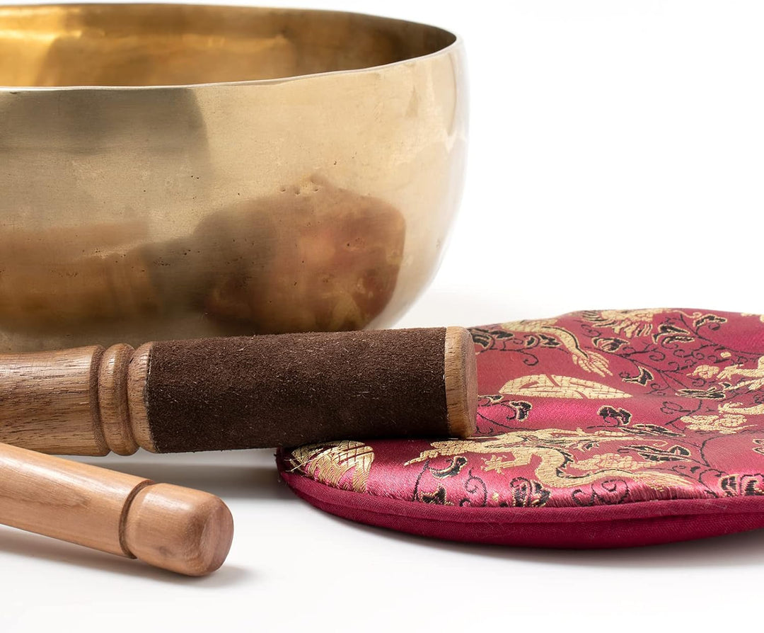 Nepal Klangschale I Handgearbeitet I ca. 700-800 g I Für Meditation, Yoga &amp; Entspannung I Inkl. Zube