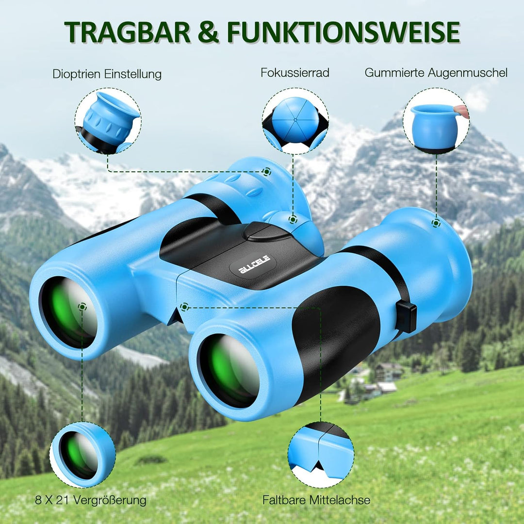 ALLCELE Leichtes W8 Fernglas für Kinder, Starker Vergrösserung 8 * 21 Feldstecher, Outdoor Explorati