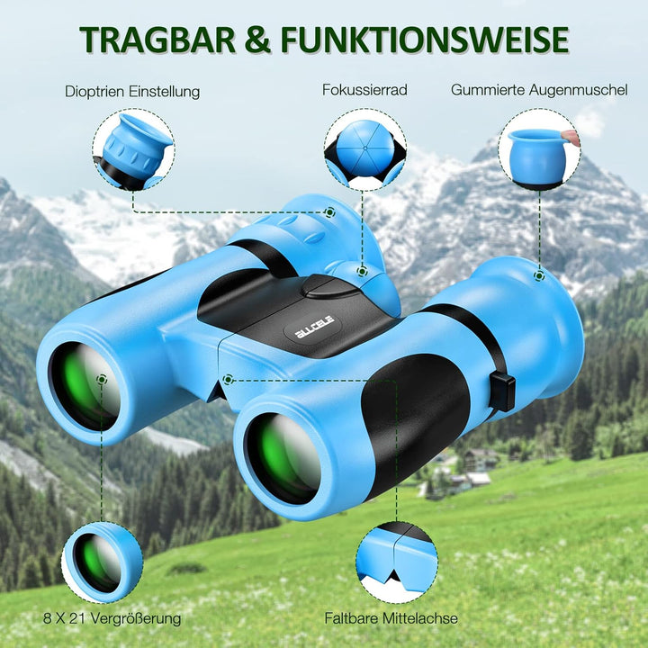 ALLCELE Leichtes W8 Fernglas für Kinder, Starker Vergrösserung 8 * 21 Feldstecher, Outdoor Explorati