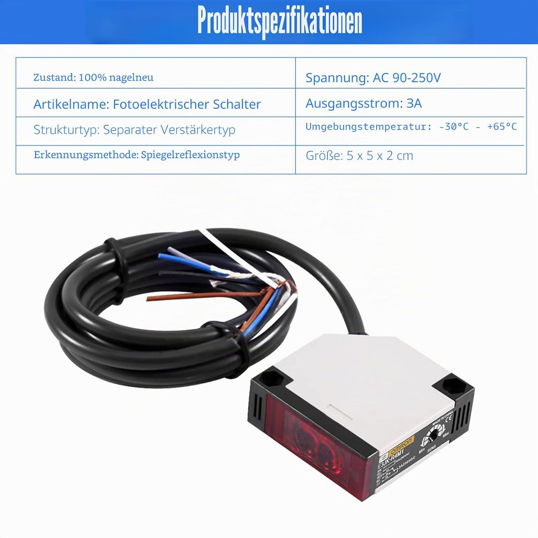 Reflektor Lichtschranke AC 90-250 V 3A Sensor für Lichtschranke E3JK-R4M1 Schalter für Spiegelreflex