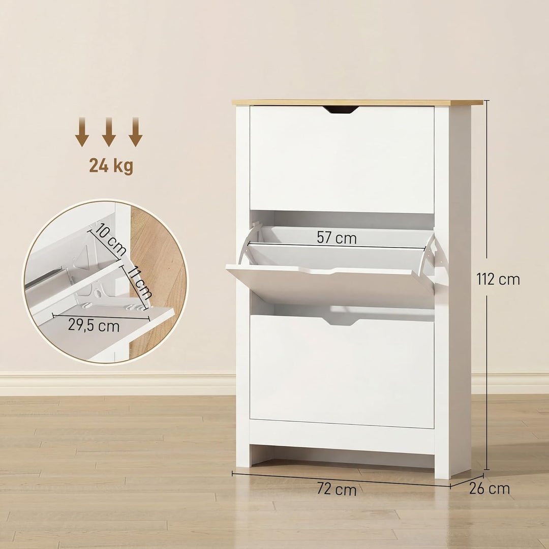 HOMCOM Schuhschrank mit 3 Klappen, Schuhregal, Schuhkipper Schmal mit verstellbar Trennwand, Schuhko