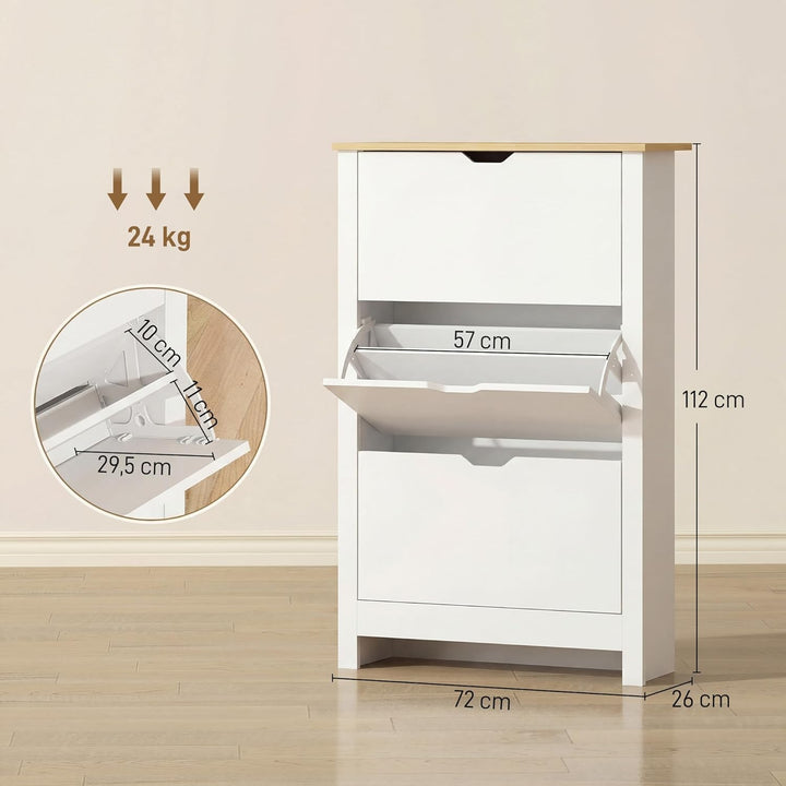 HOMCOM Schuhschrank mit 3 Klappen, Schuhregal, Schuhkipper Schmal mit verstellbar Trennwand, Schuhko