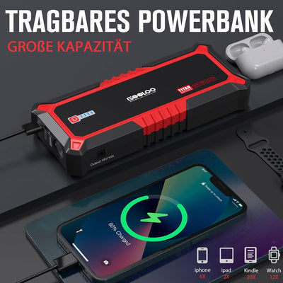 GOOLOO GP3000 Starthilfe Powerbank, für PKW, 3000A Tragbares Starthilfe für bis zu 9,0L-Gas und 7,0L