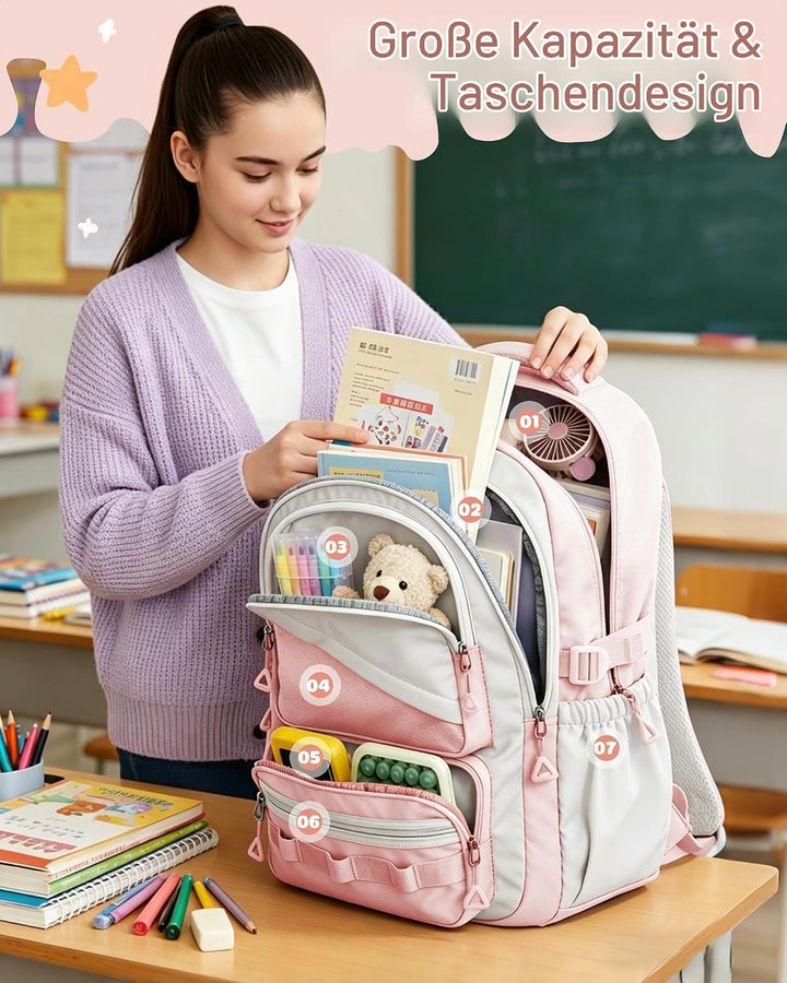 Schulrucksack Mädchen Teenager Rucksack Schule Mädchen Gross Schultasche Schulranzen für Weiterführe