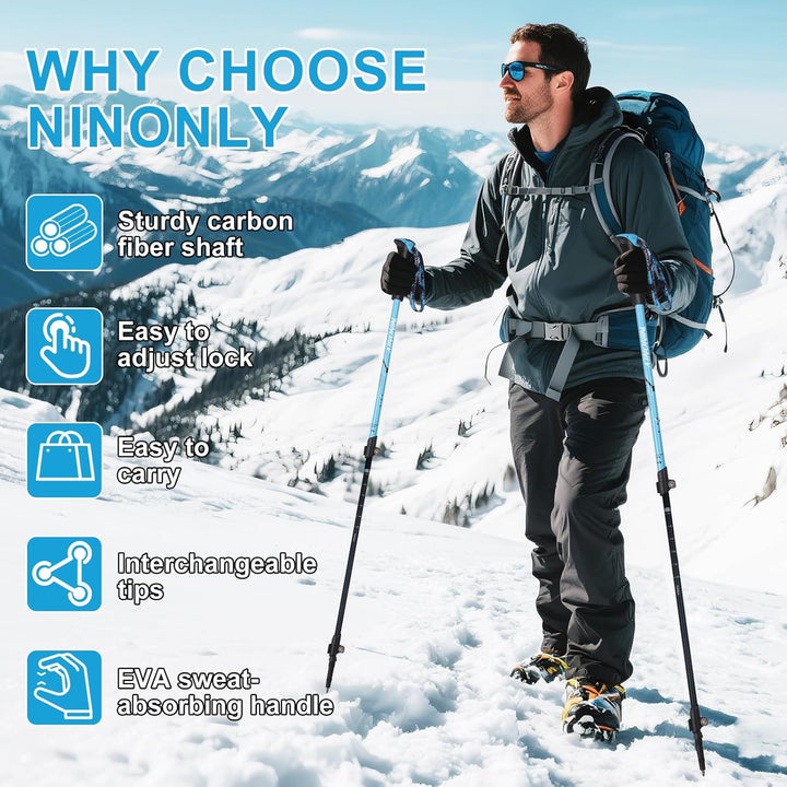 Ninonly Wanderstöcke faltbar Carbon, Nordic Walking Stöcke Damen & Herren, Leichte Teleskop Wanderst