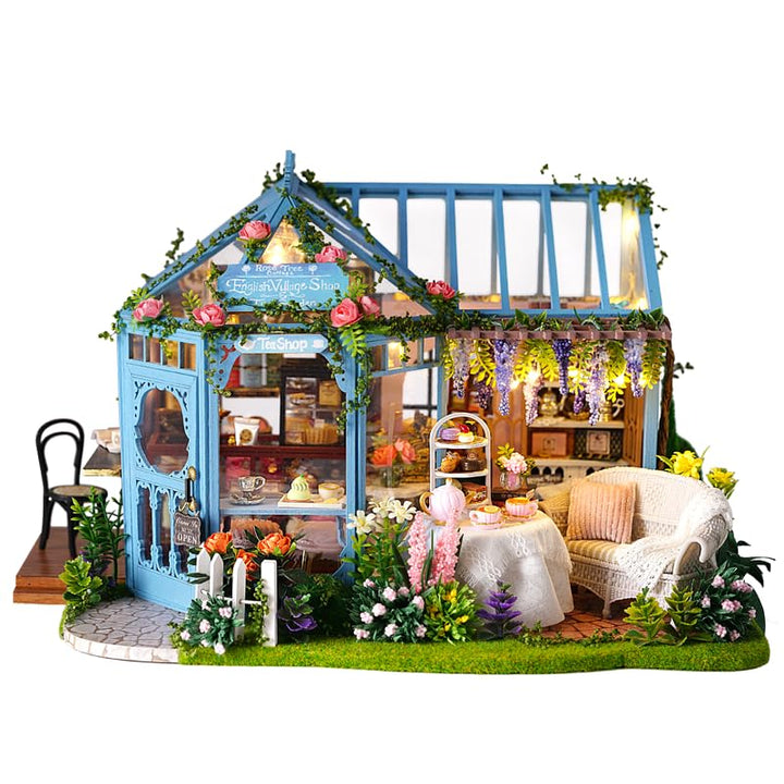 DIY Miniatur Haus Bausatz für Erwachsene,Puppenhaus Gewächshaus mit LED Licht,3D Puzzle Buchstütze a