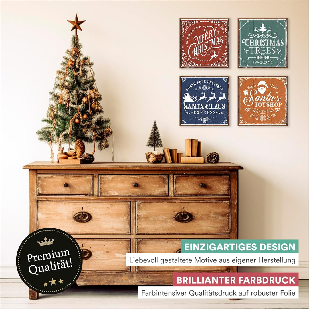 ARTFAVES® Schilder Set - Vintage Weihnachten Bunt | Weihnachtsdeko Shabby Chic Vintage Holzbilder Co